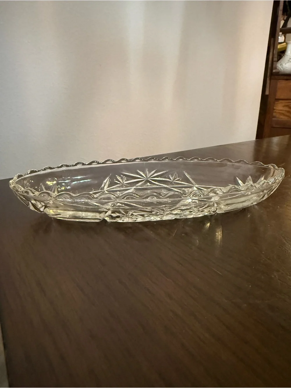 Vtg Anchor Hocking EAPC Star of David Oval Relish Dish Pressed Glass Set Of 2